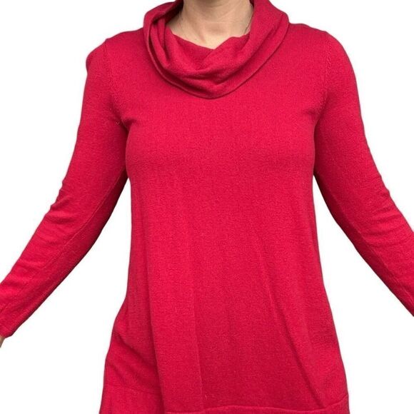 J. Jill Red Cowl Neck Tunic Pullover Sweater Women Size Small Fall Cotton Blend - Picture 2 of 7